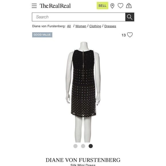 Diane von Furstenberg Ella Silk Mini Dress Size 6 Faceted Crystals Chiffon Black - Picture 10 of 11